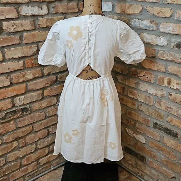 NWT Madewell Annamarie Floral Applique Shirred Waist Mini Dress sz 2 - Picture 7 of 14